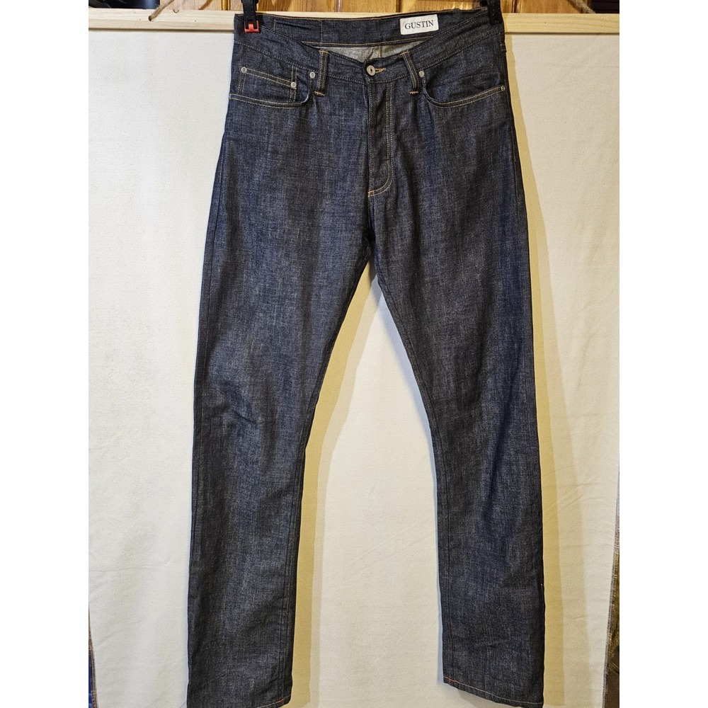 Gustin Selvedge Raw‎ Denim Jeans Slim Fit Size 34x30 Button Fly Dark Wash